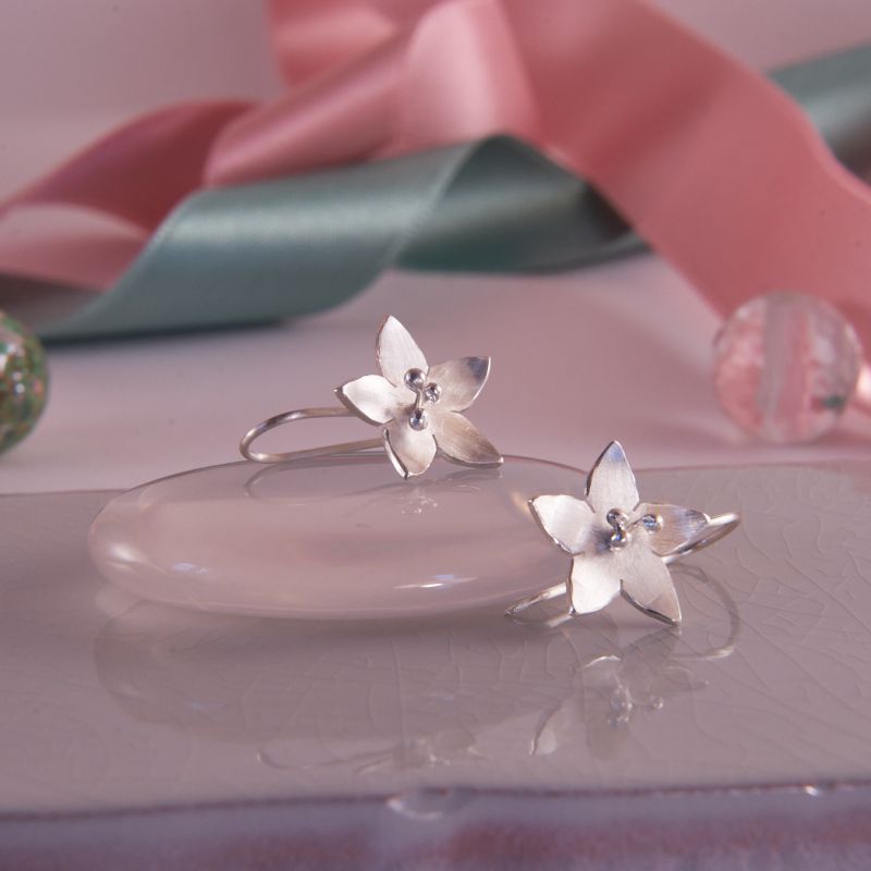 Blumen Ohrringe, Jasmin Blüte Silber